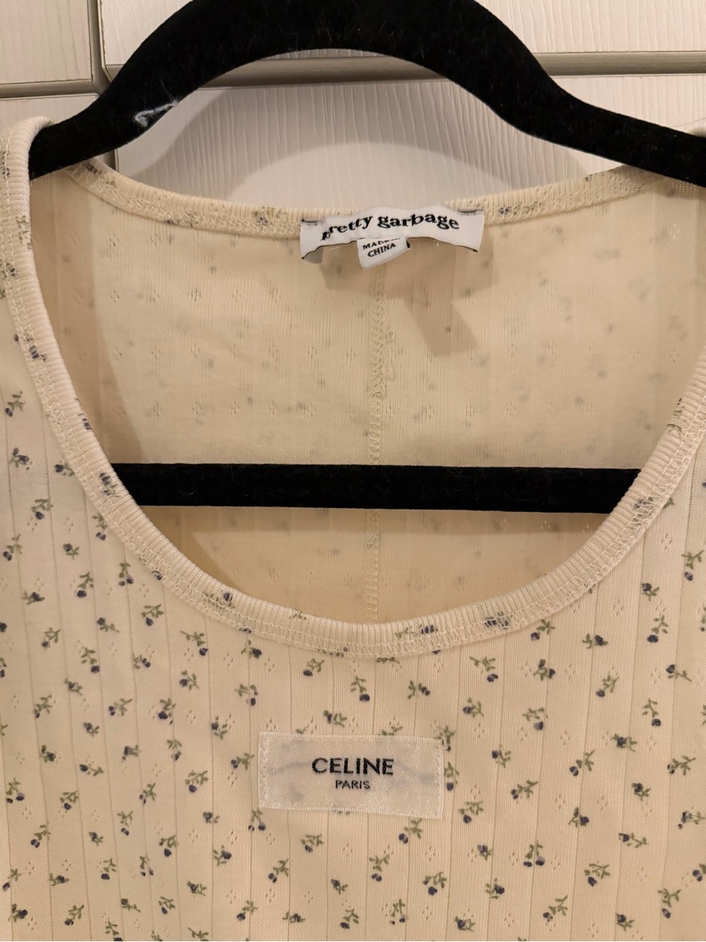 Celine Cream Floral Ribbed Tank - Picture 3 of 4